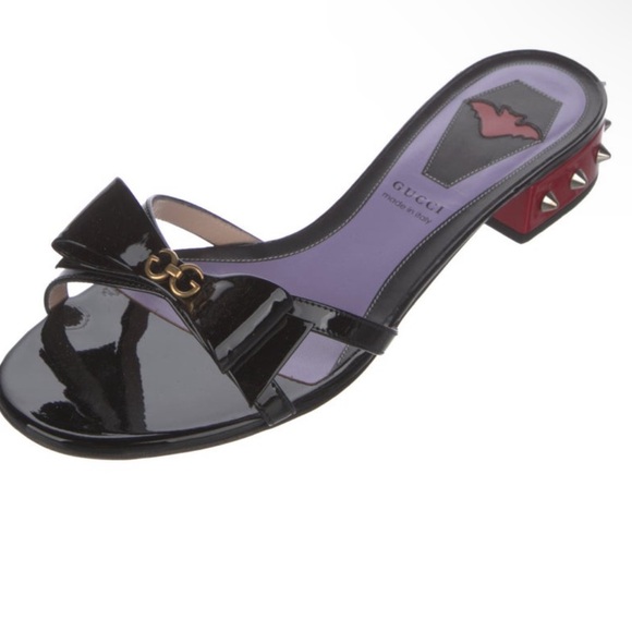 Gucci Sadie Spike Low Heel Slide Patent Leather Black 38.5 (8.5) - Picture 3 of 6